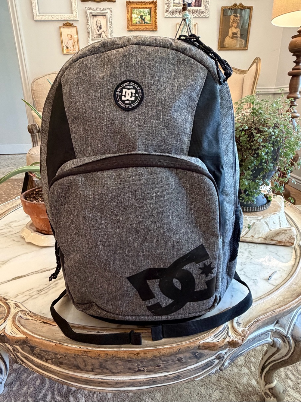 DC Grey and Black Men's Backpack with Logo